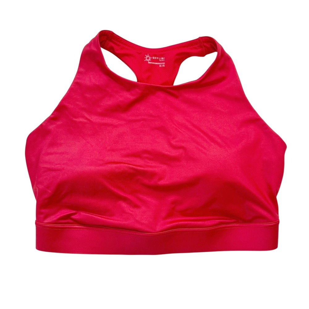 OFFLINE By Aerie Goals Gloss High Neck Sports Bra Red Racerback XL